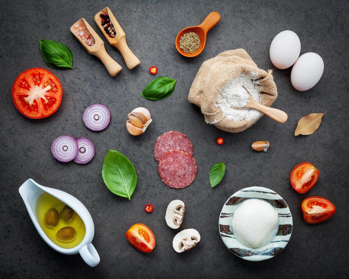 Top view of fresh ingredients for pizza photo