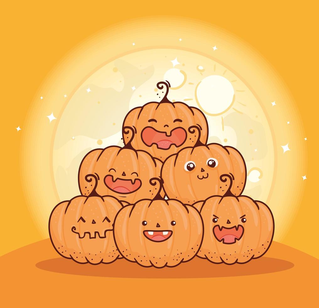 Halloween pumpkins in a pile vector