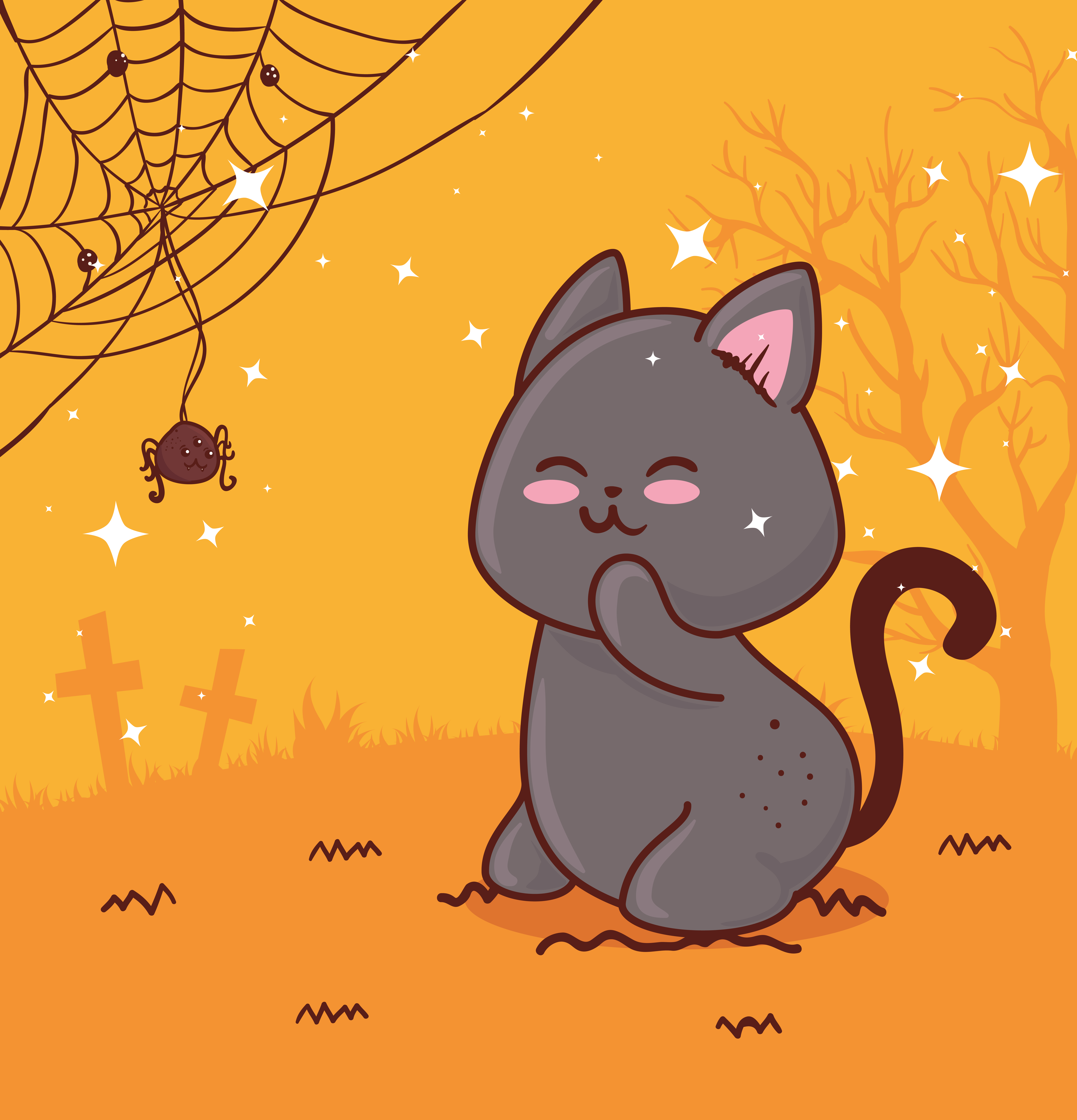 Happy Halloween With Cute Cat And Spider Vector Art At Vecteezy Happy Halloween With Cute Cat And Spider Vector Art At Vecteezy