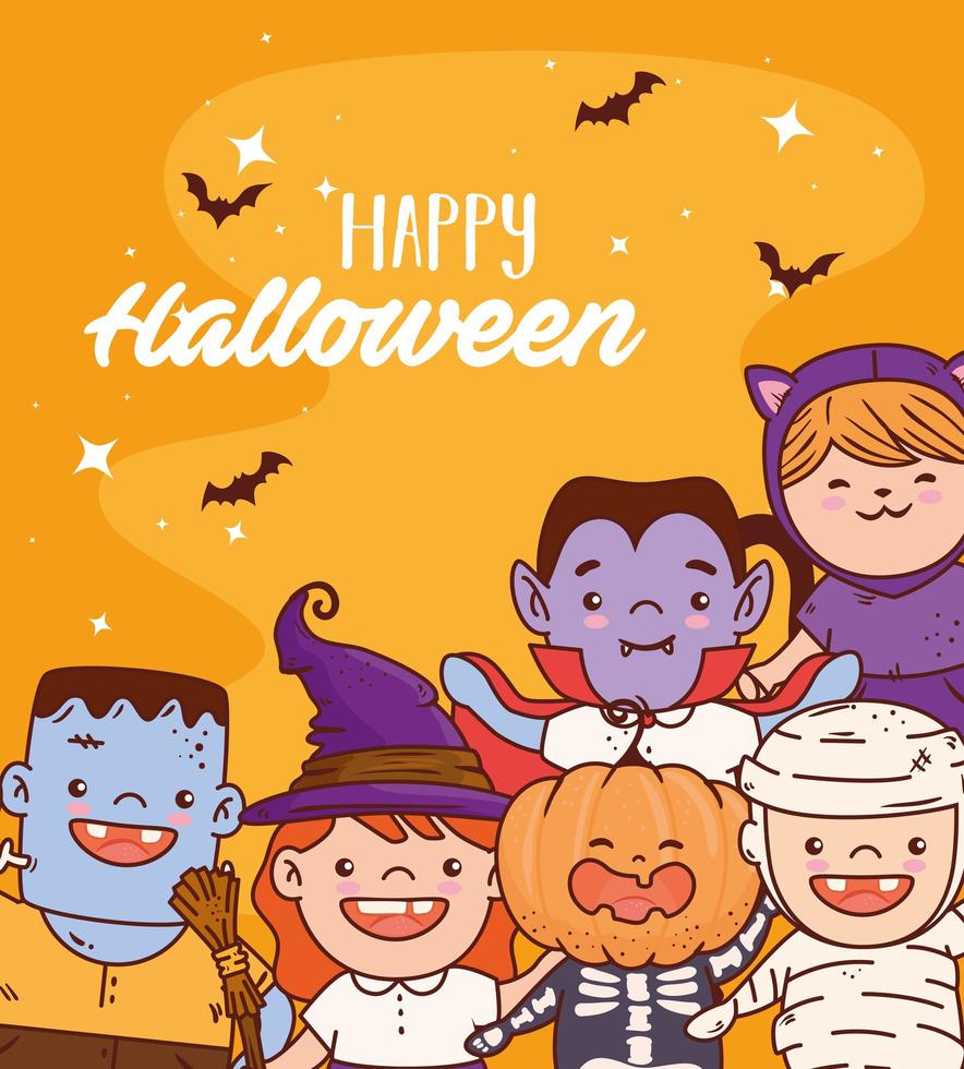 Halloween kids in costumes vector