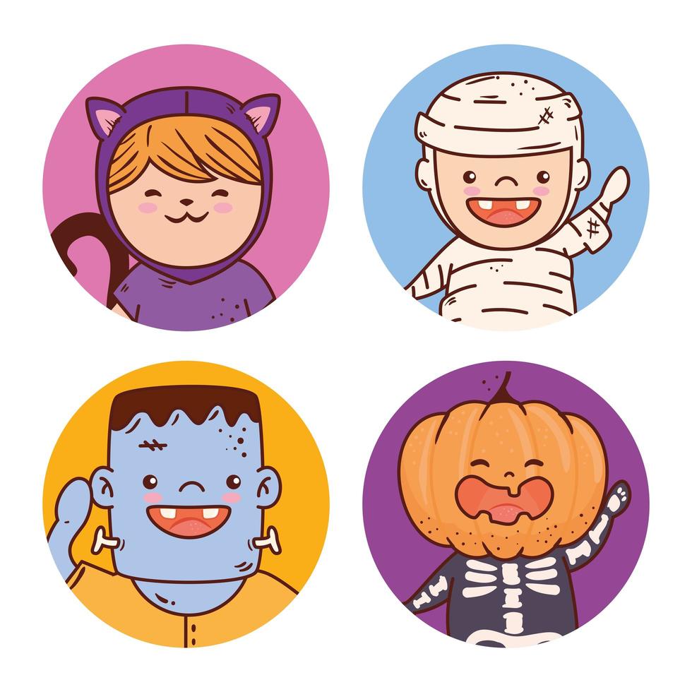 Halloween kids in costumes set vector