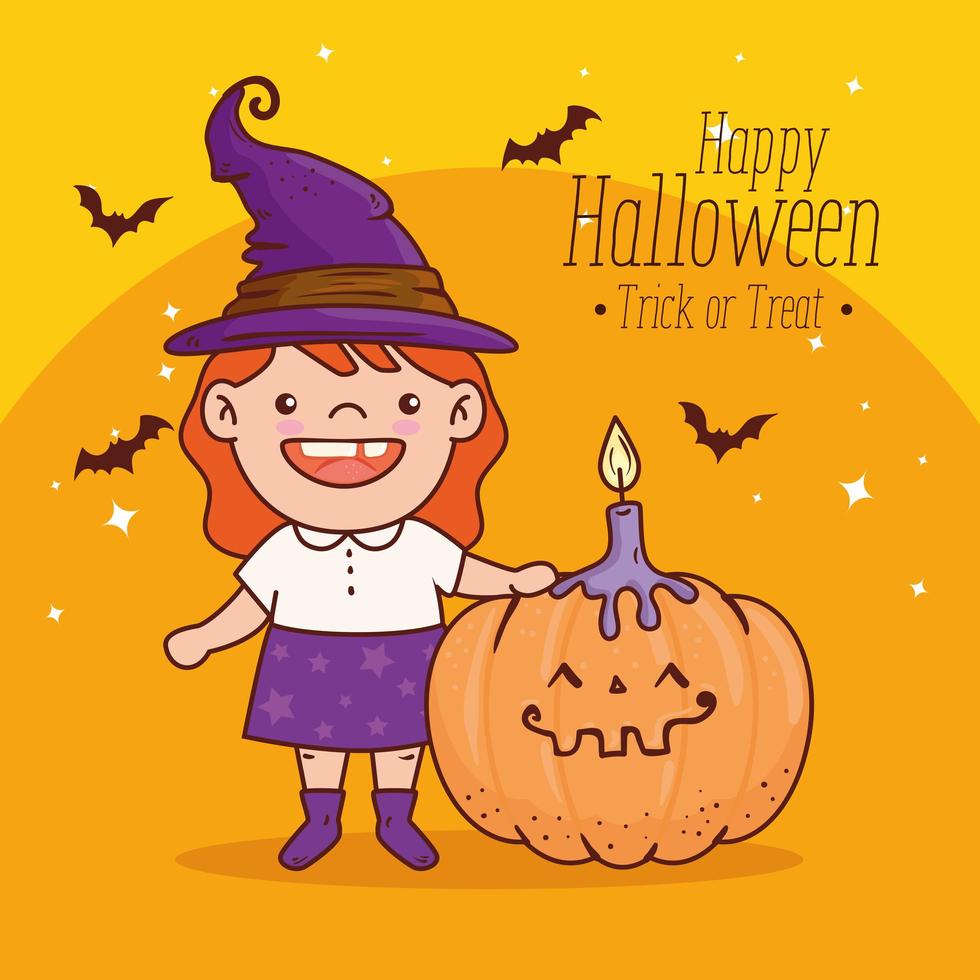 cute girl in a witch costume for happy halloween banner vector