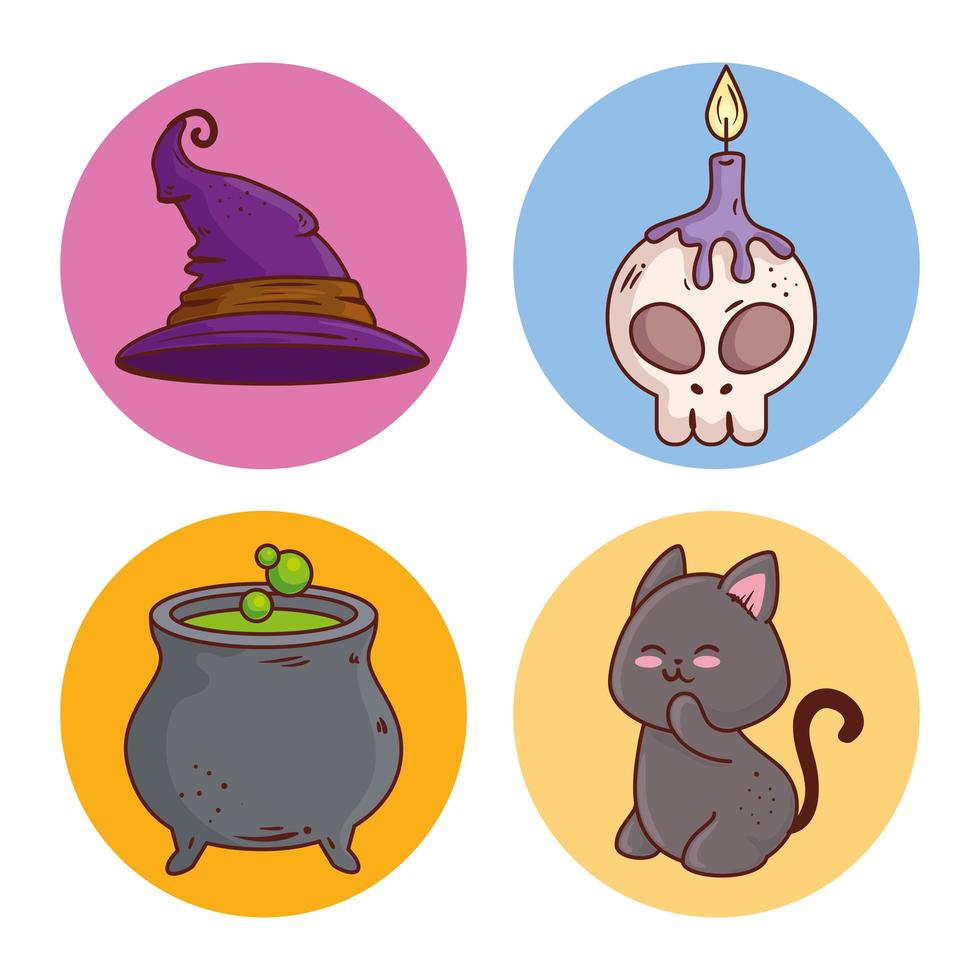 Halloween icons set decoration on round frames vector