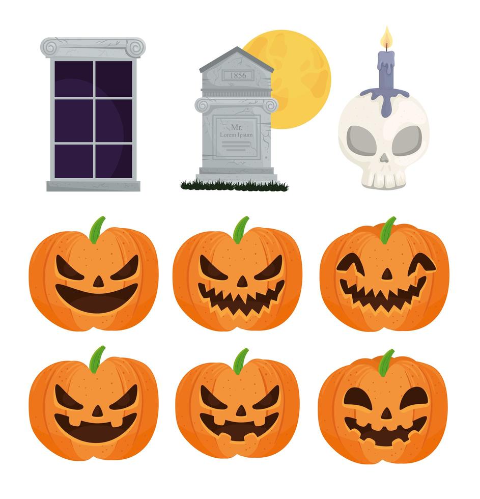 happy halloween icon set vector