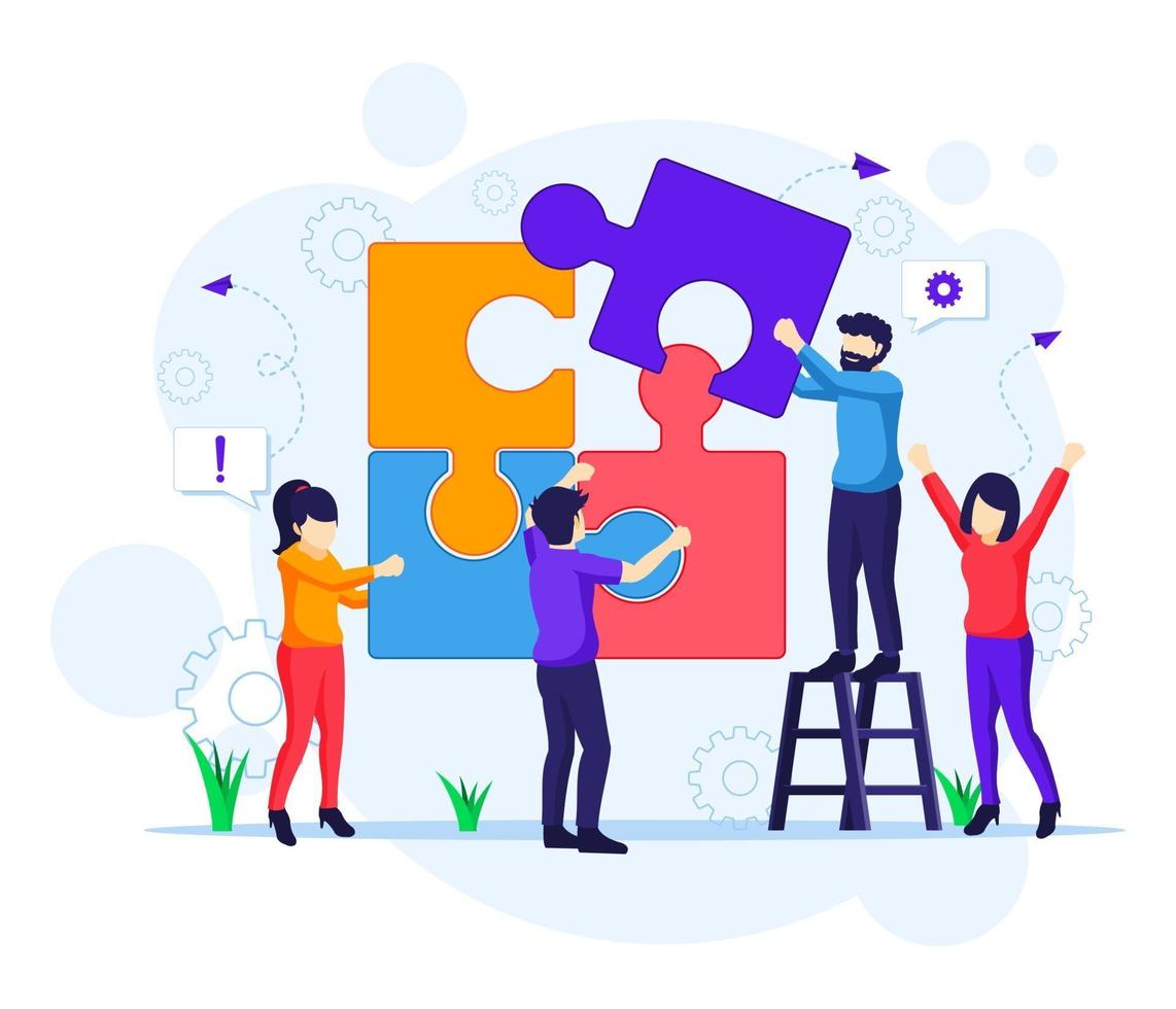 Team work concept, people connecting piece puzzle elements vector