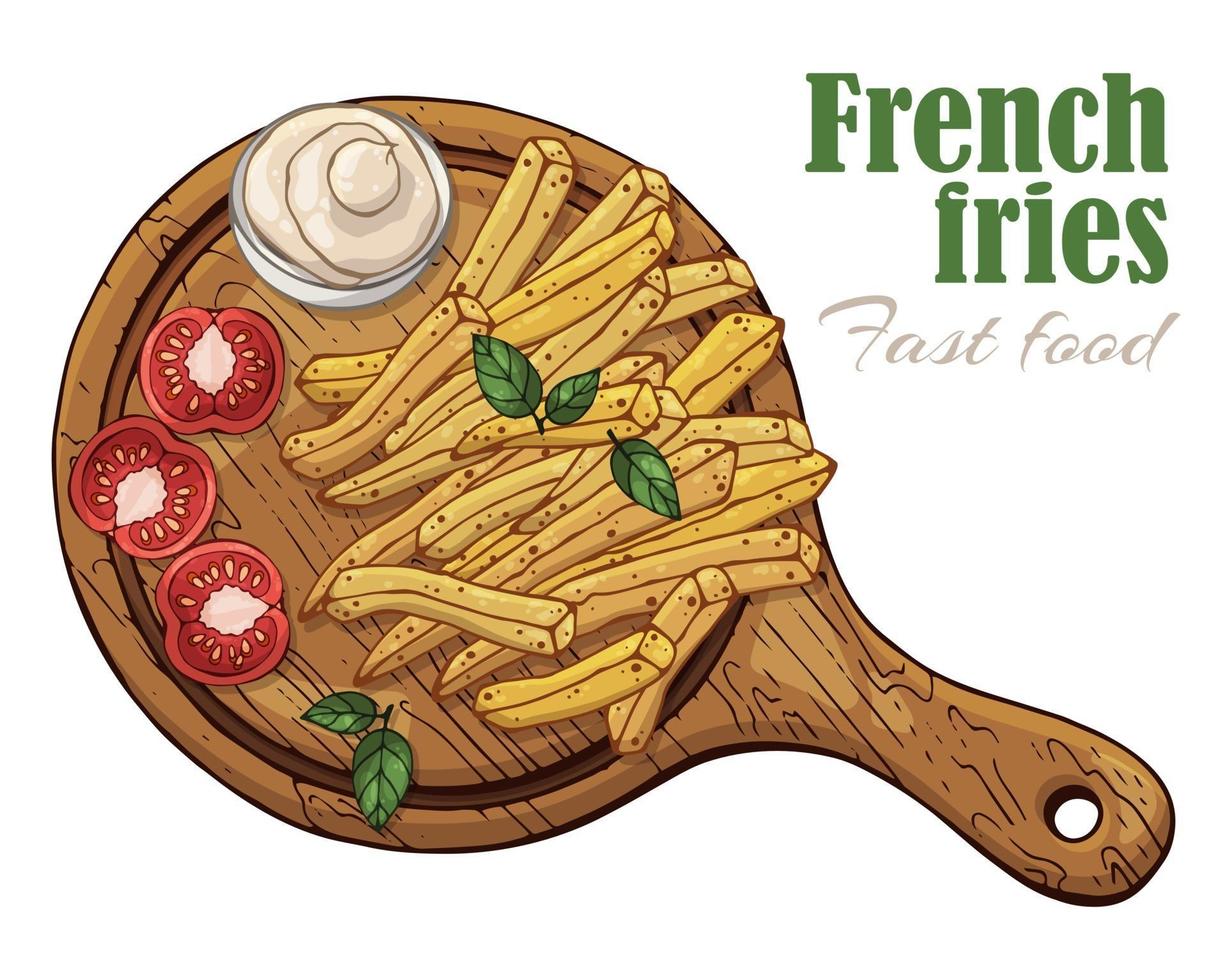 Illustrations on the fast food theme french fries on a board vector