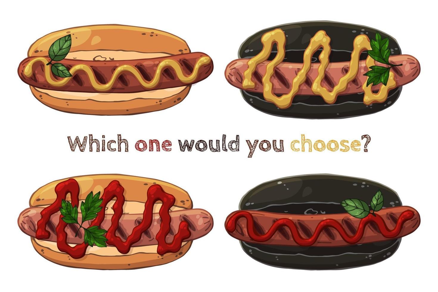 Different kinds of hotdogs set vector