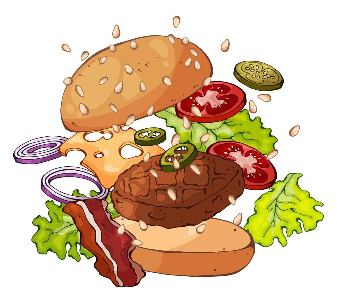 diseño de hamburguesa en expansión vector