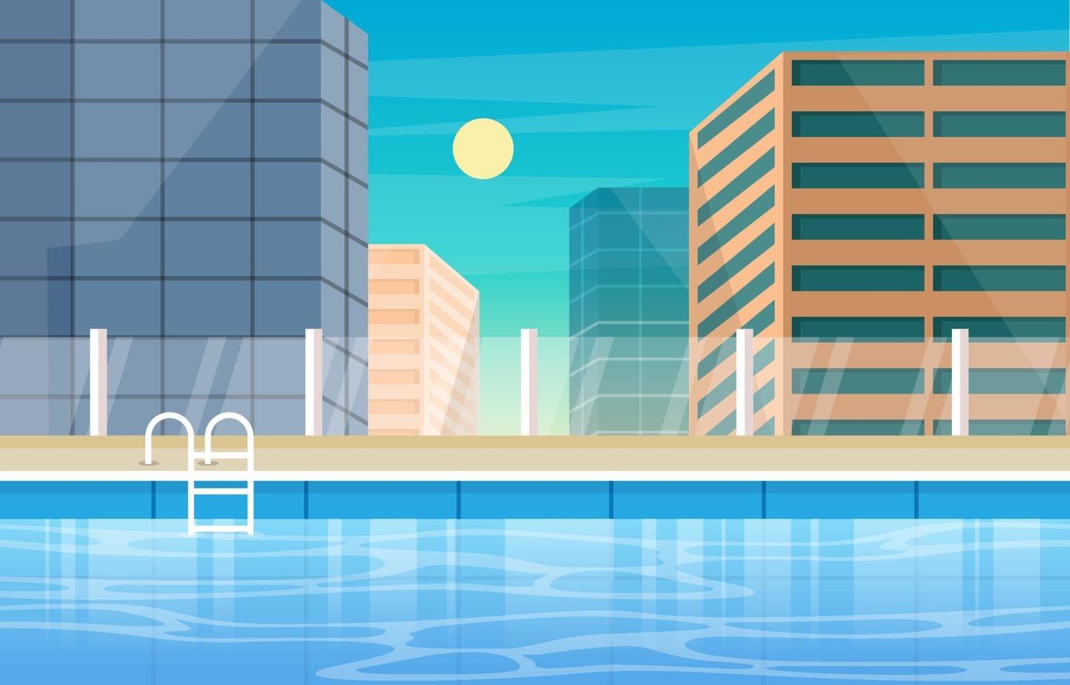Hotel Outdoor Swimming Pool with City View vector
