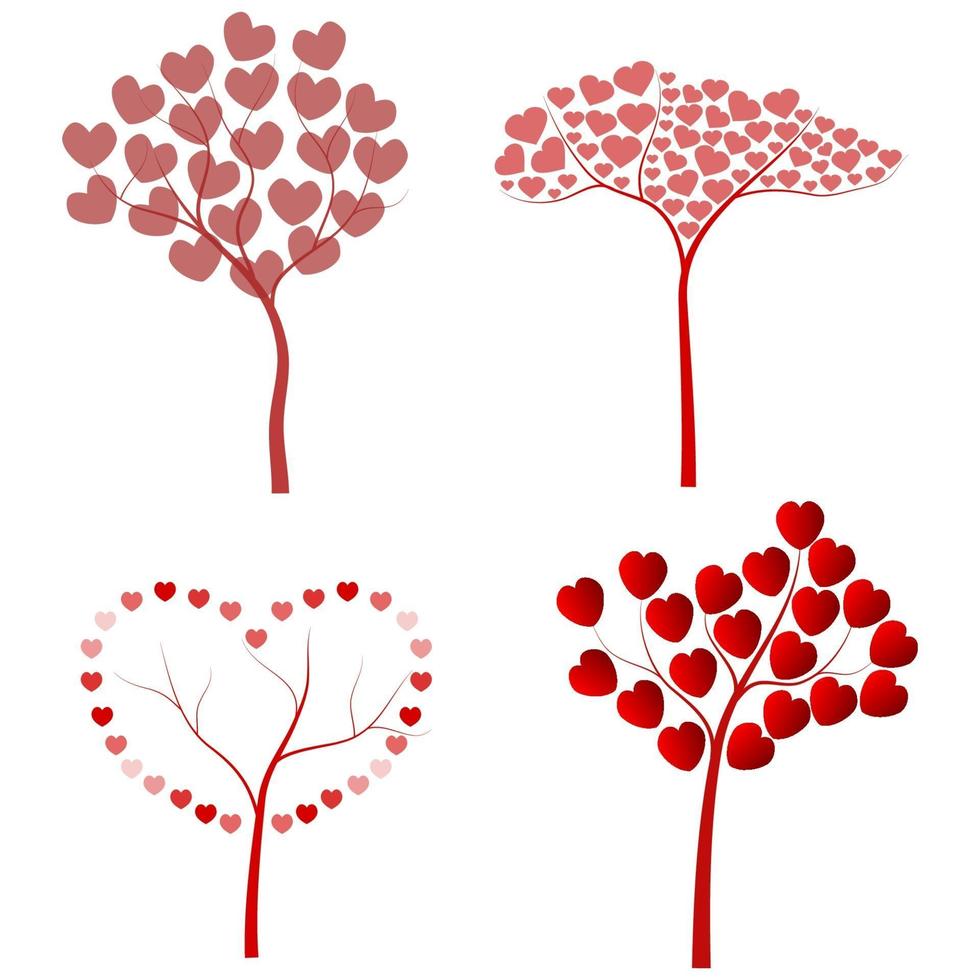 Set Of Tree With Hearts On White Background vector