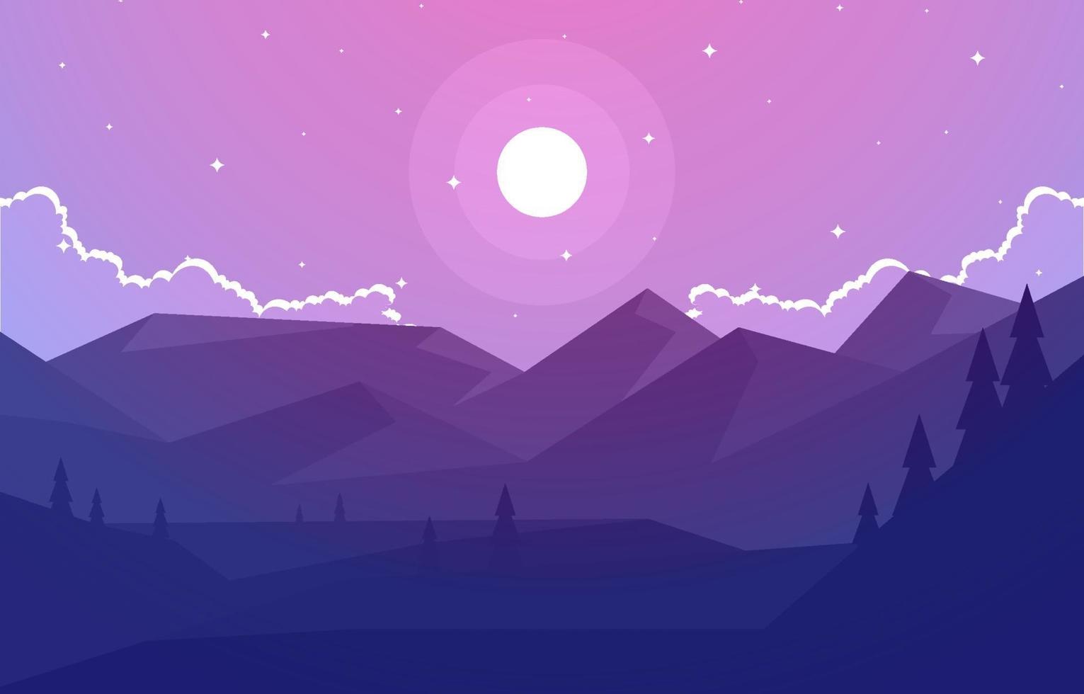 noche tranquila sobre ilustración de paisaje de bosque de montaña vector