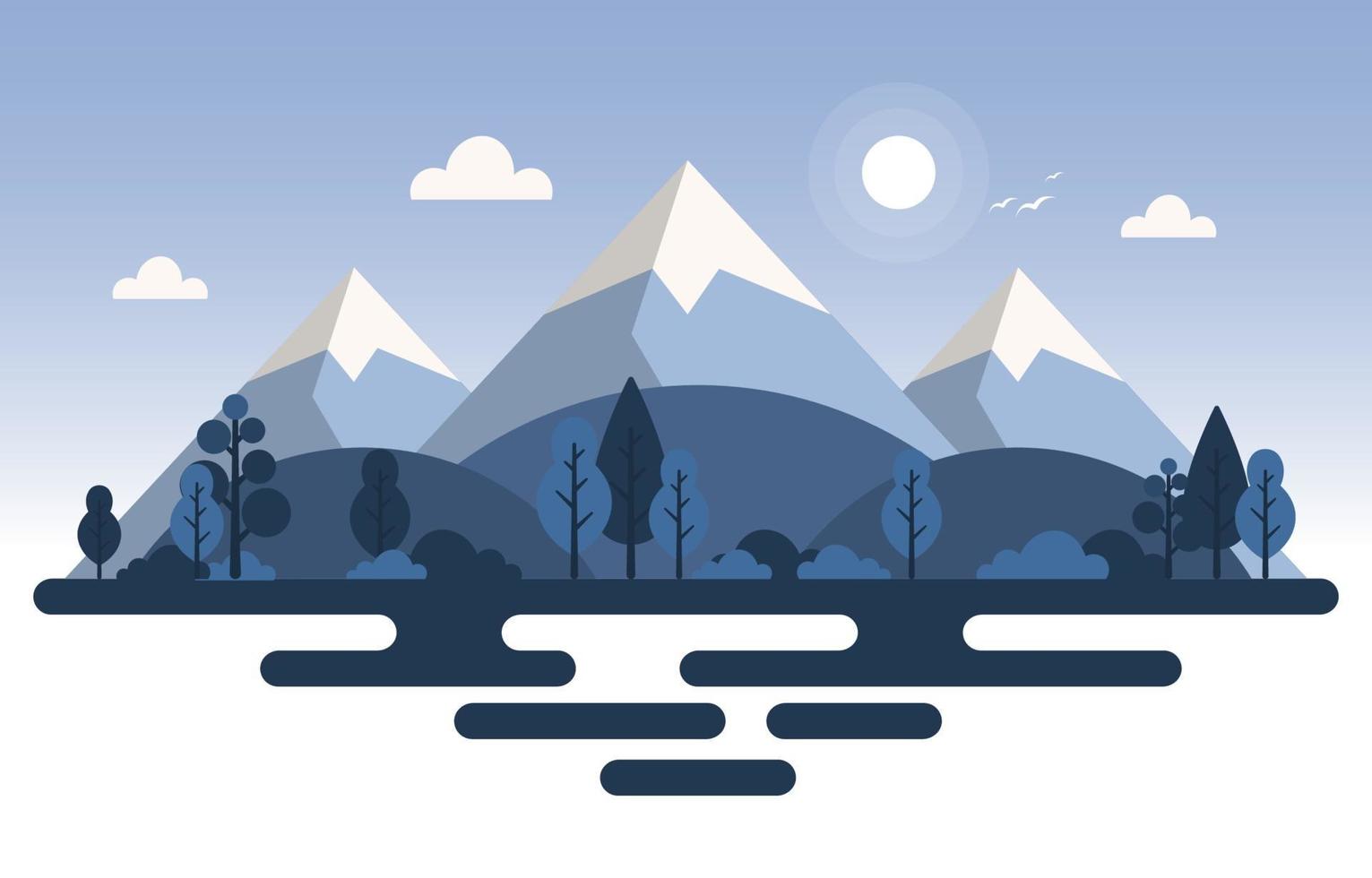 Calm Mountain Forest Nature Scene Illustration vector