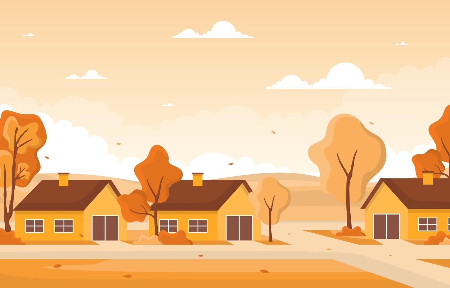 escena de otoño dorado con casas y árboles vector