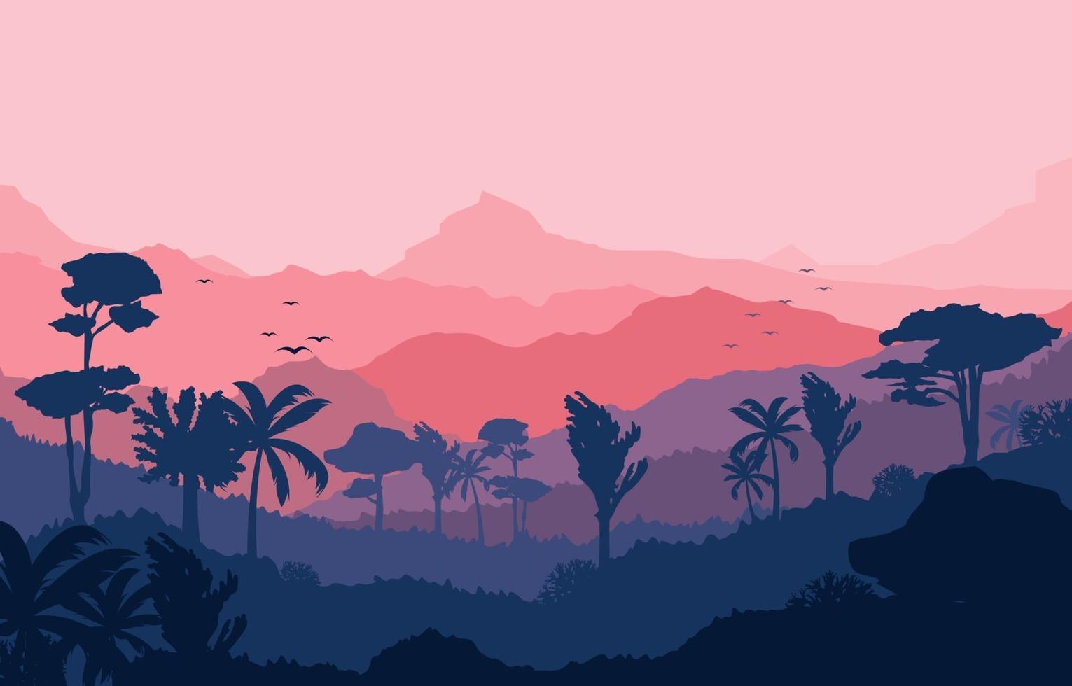 Calm Mountain Forest Landscape Illustration vector