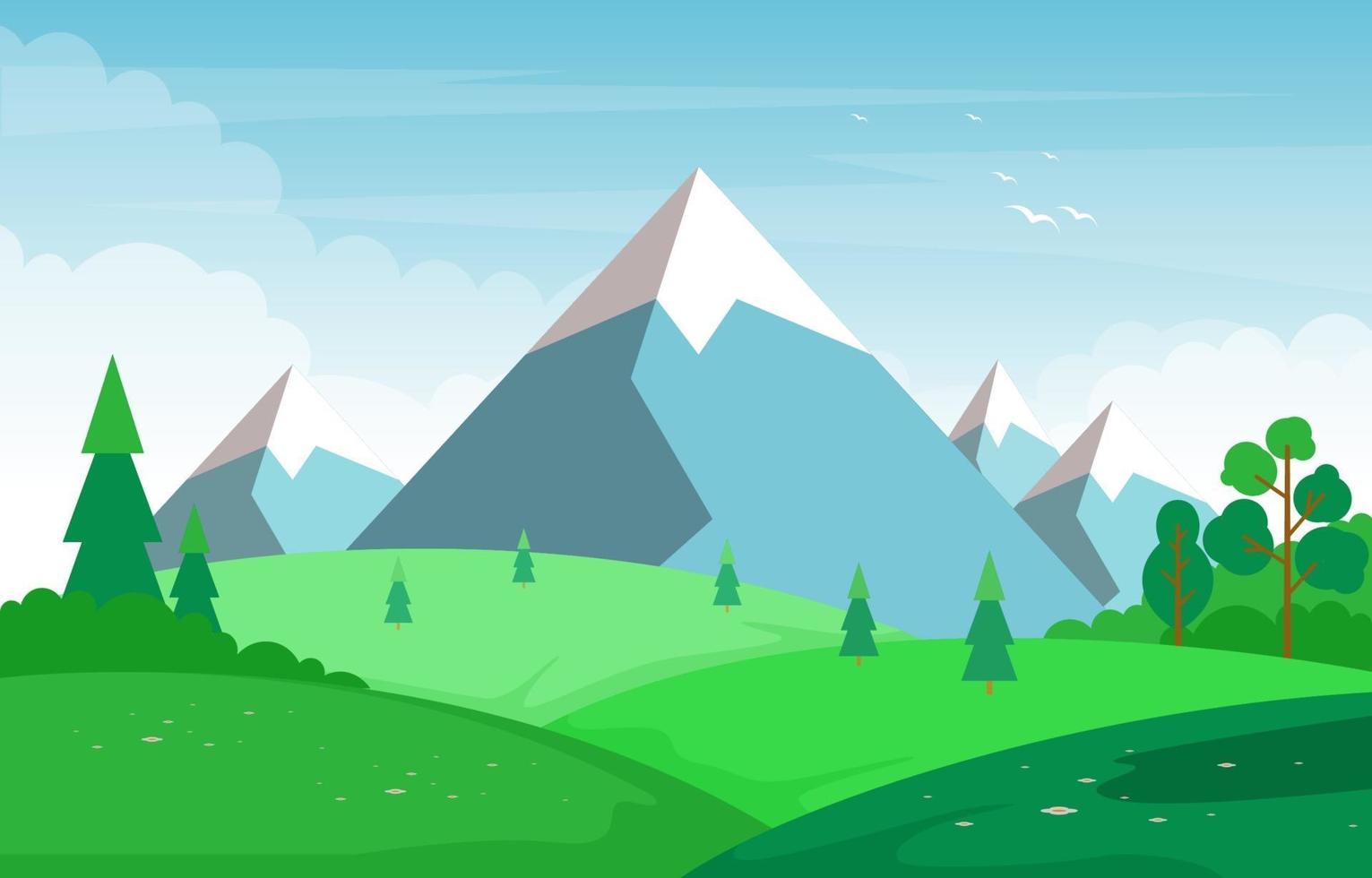 escena de verano con montañas y paisaje de campo verde ilustración vector