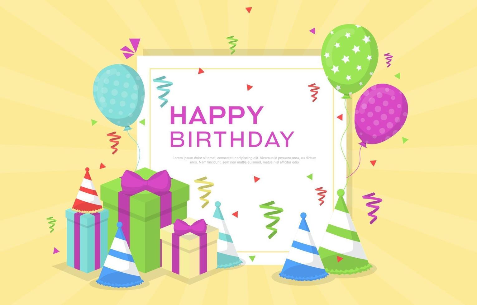 Happy Birthday Card with Gifts and Balloons vector