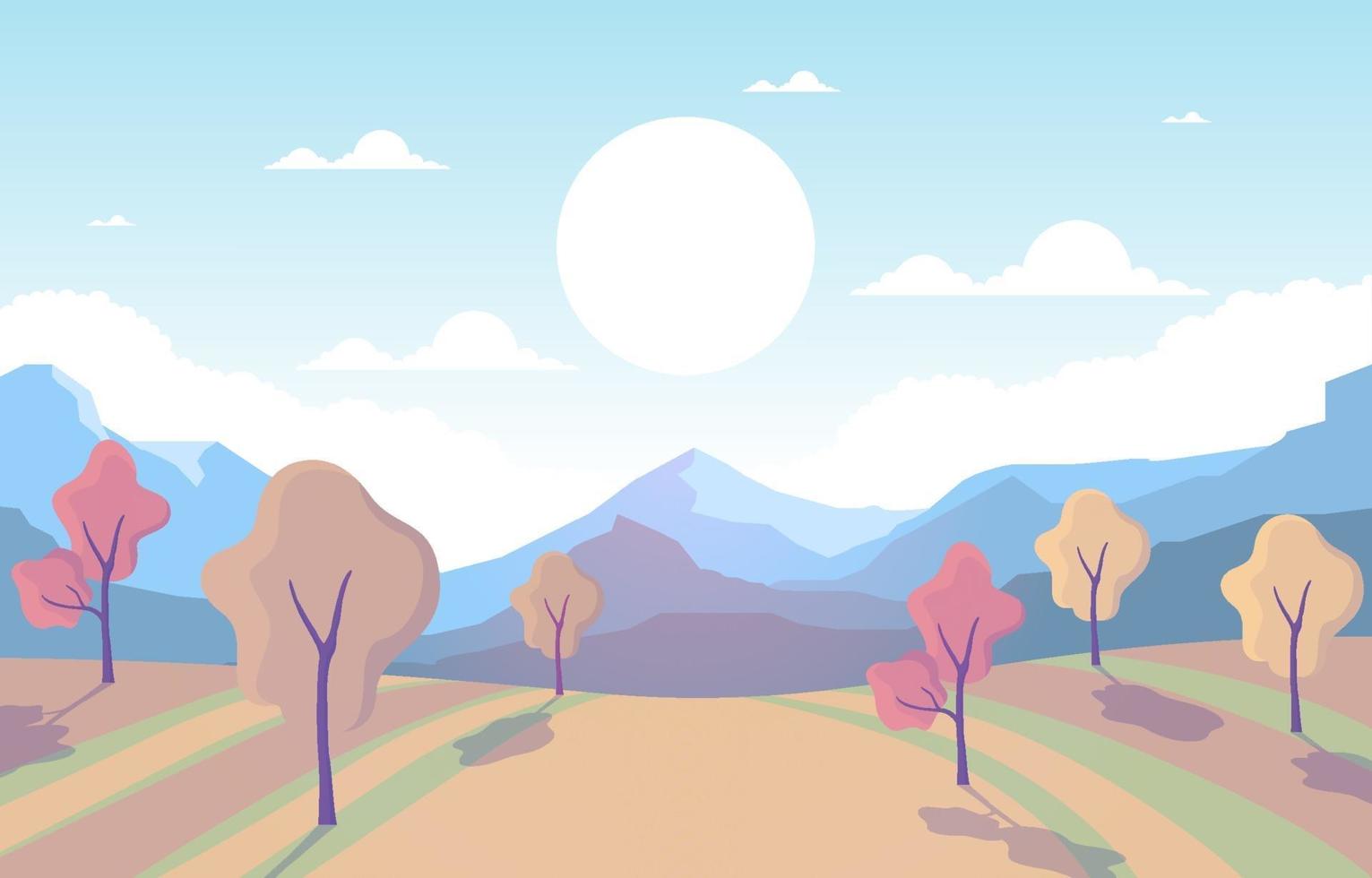 Autumn Park Scene with Trees and Mountains vector