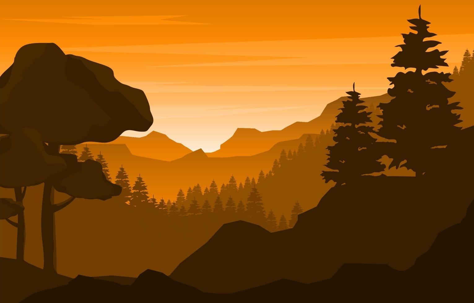 ilustración de paisaje de bosque de montaña tranquila vector