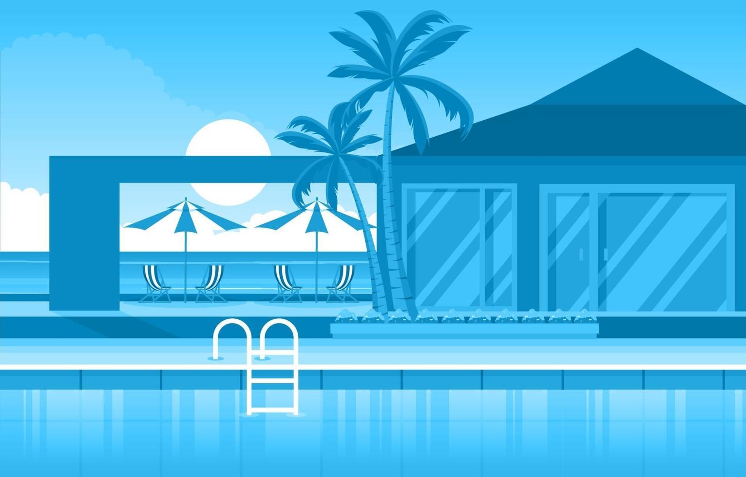Hotel Outdoor Swimming Pool with View of Palm Trees vector
