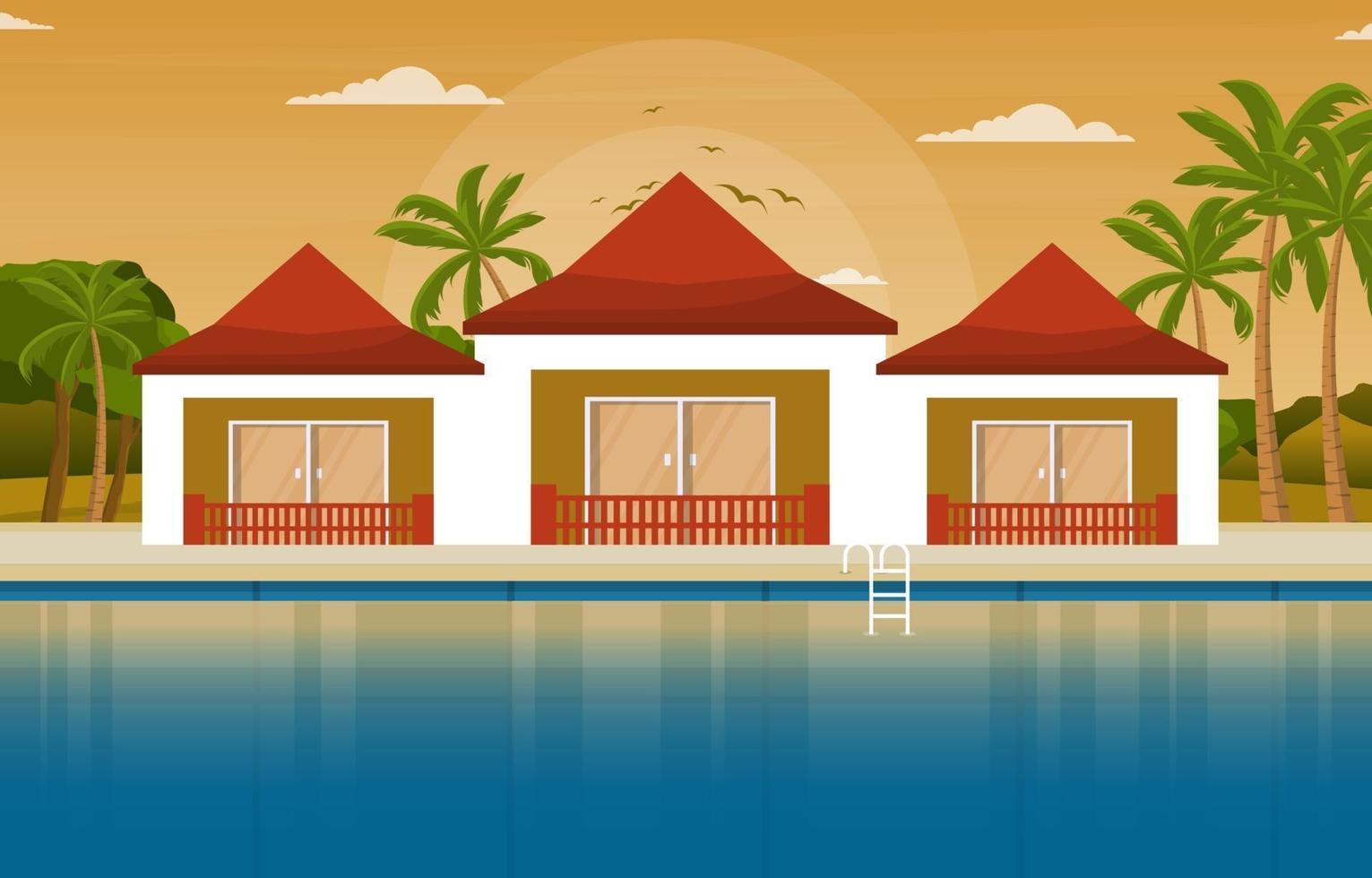 Hotel Outdoor Swimming Pool with View of Palm Trees vector