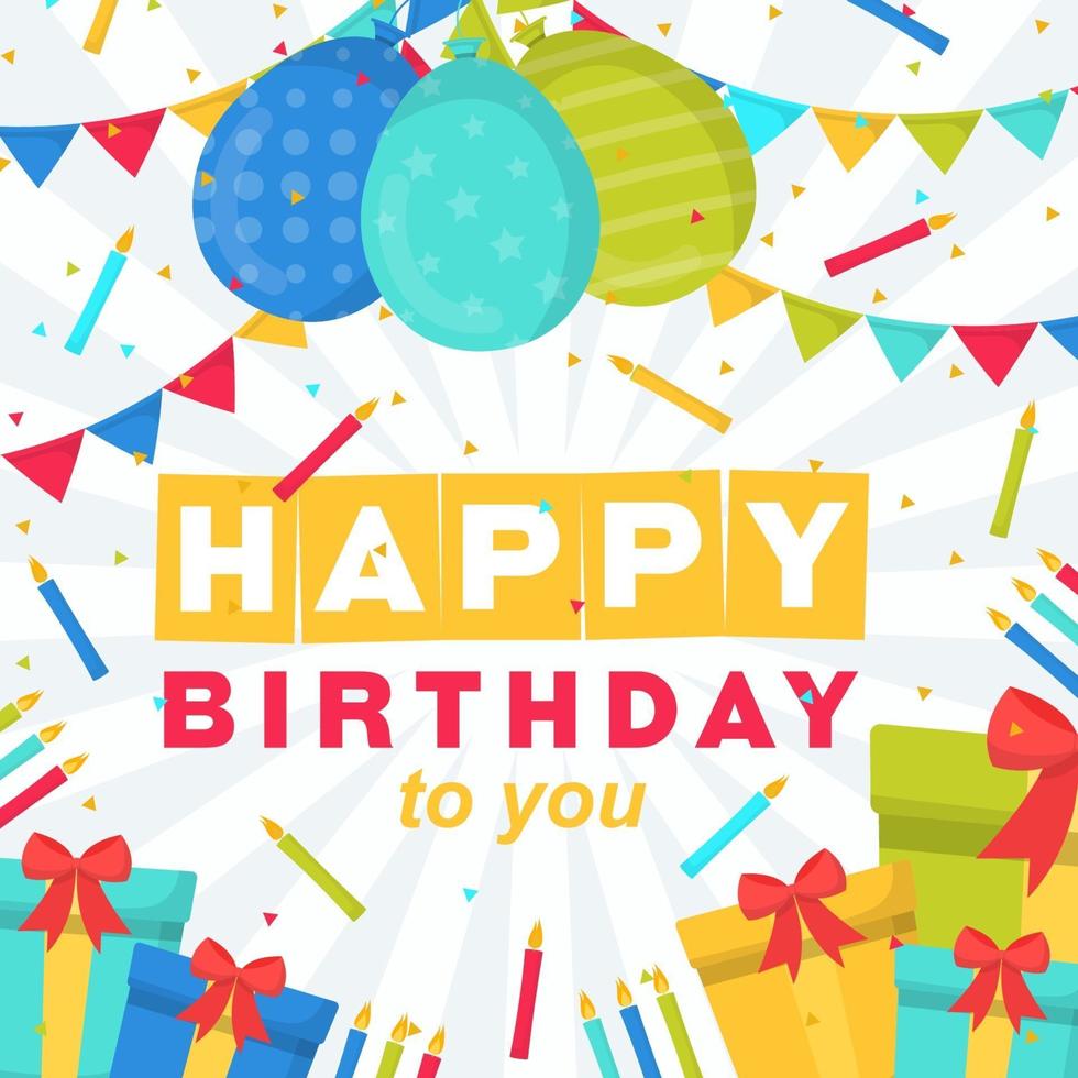 Happy Birthday Card with Gifts and Balloons vector