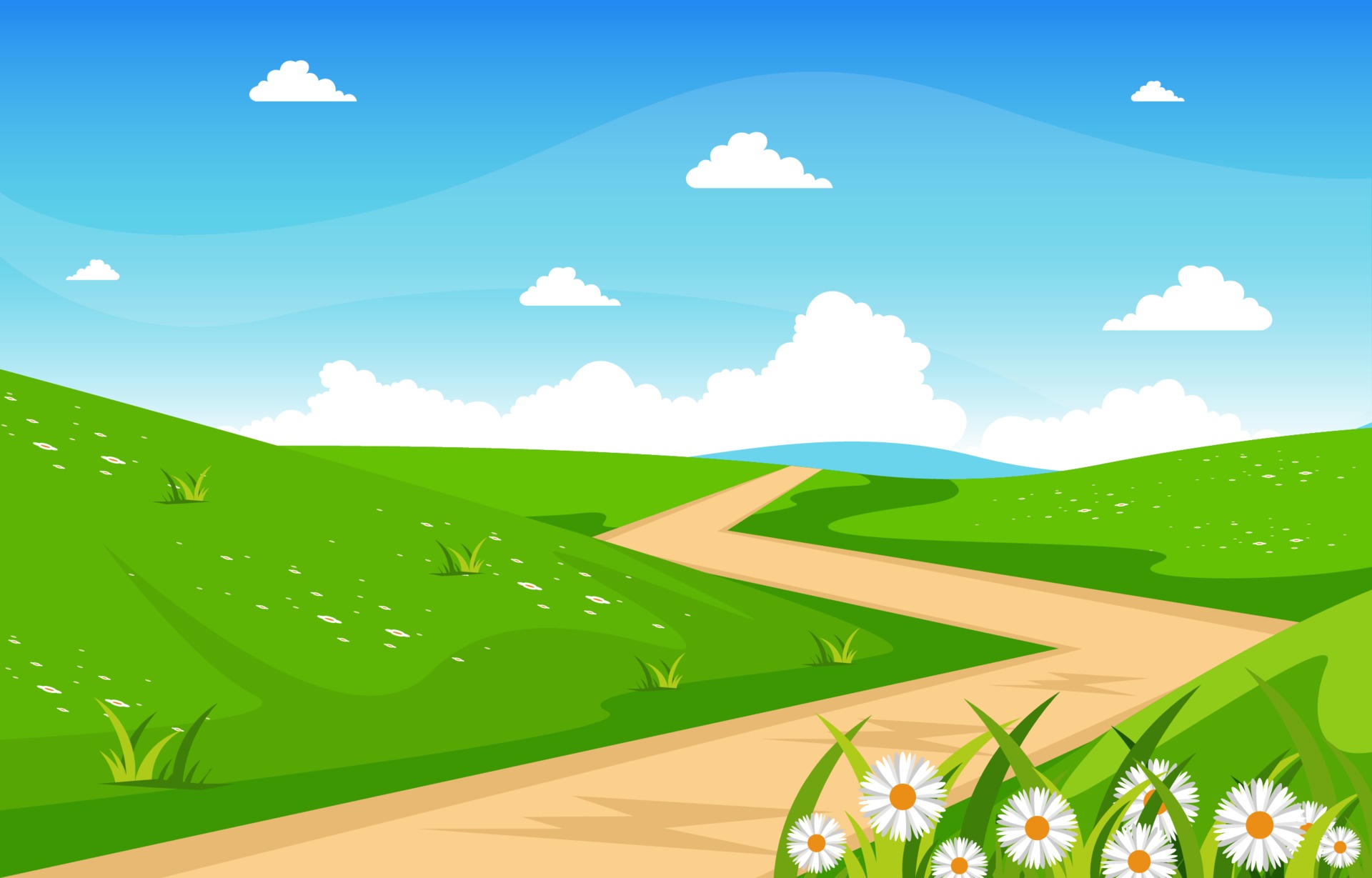 Summer Scene with Green Field and Blue Sky Illustration 2038426 Vector