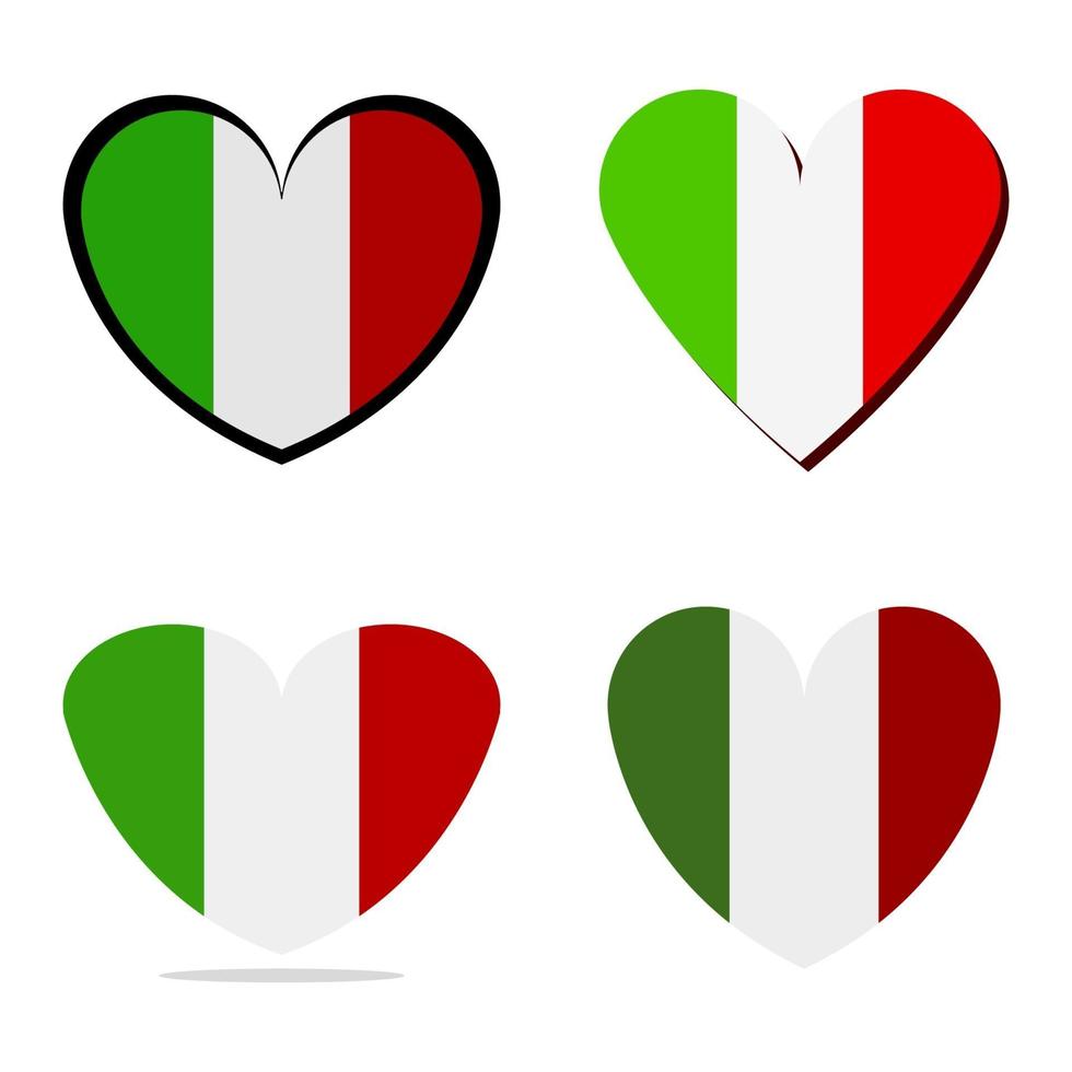 conjunto de corazón con bandera de italia vector