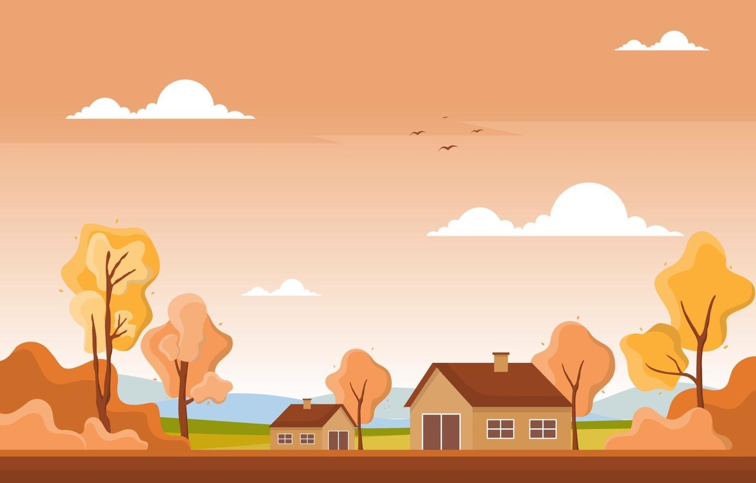 Autumn Park Scene with Trees and Homes vector