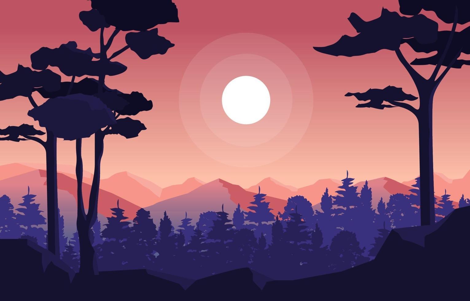 ilustración de paisaje de bosque de montaña tranquila vector