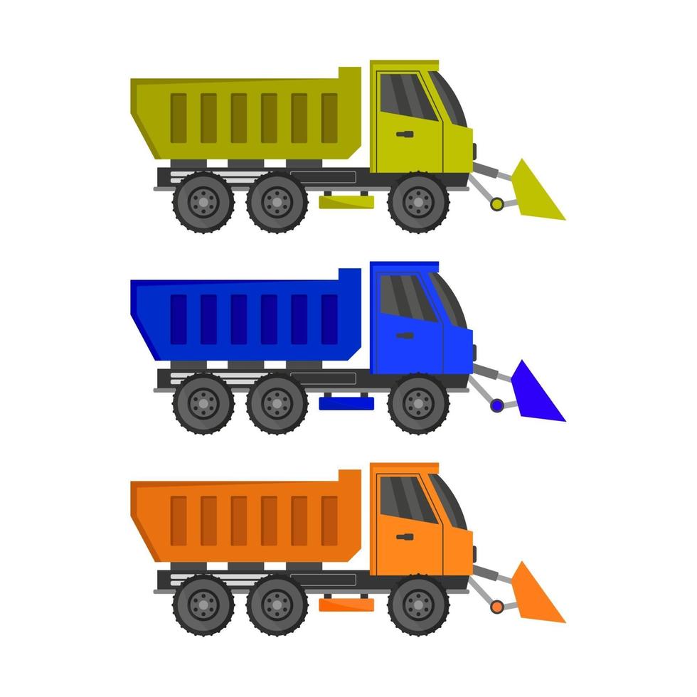 Set Of Snow Plow Trucks On White Background vector