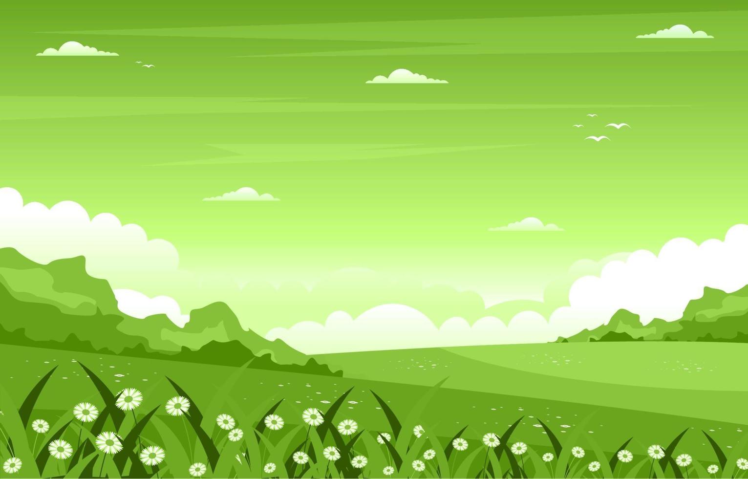 escena de verano con ilustración de campo y cielo vector