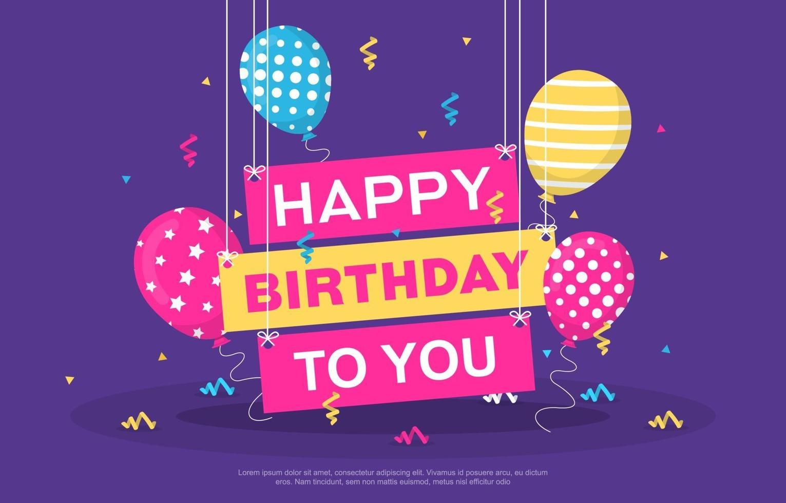 Happy Birthday Card with Party Balloons and Confetti vector