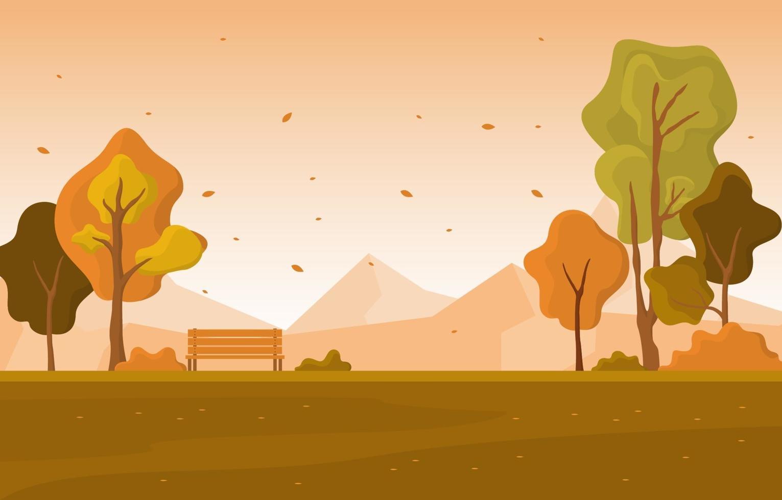 escena del parque de otoño con árboles y montañas vector