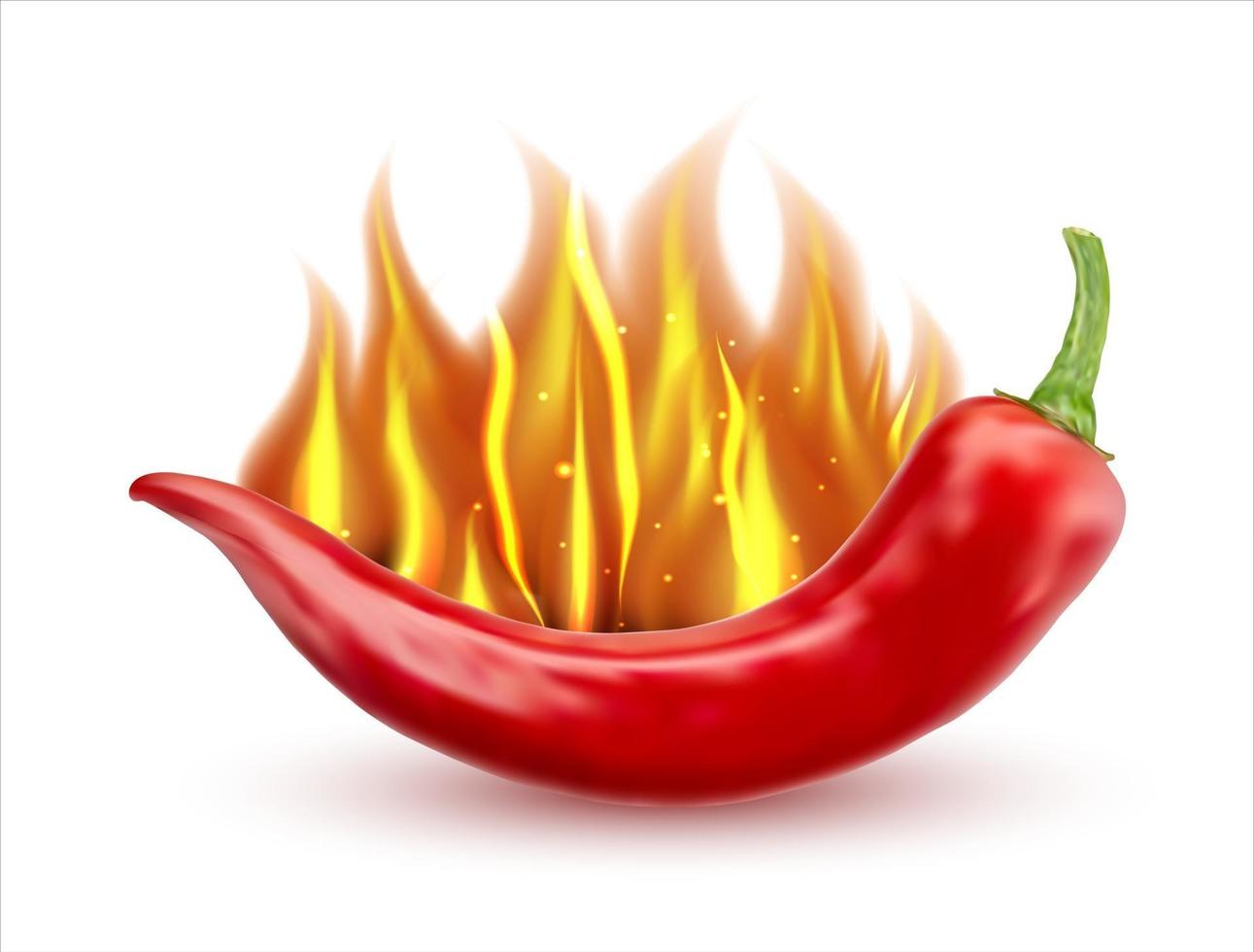 Flaming hot chili pepper. Burning red peppers icon, flamed spicy pepper pod. Free vector illustration.