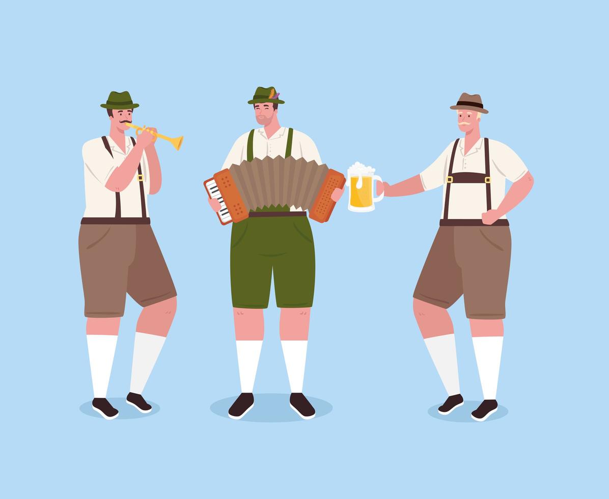 German man in traditional clothes with instruments for Oktoberfest celebration vector
