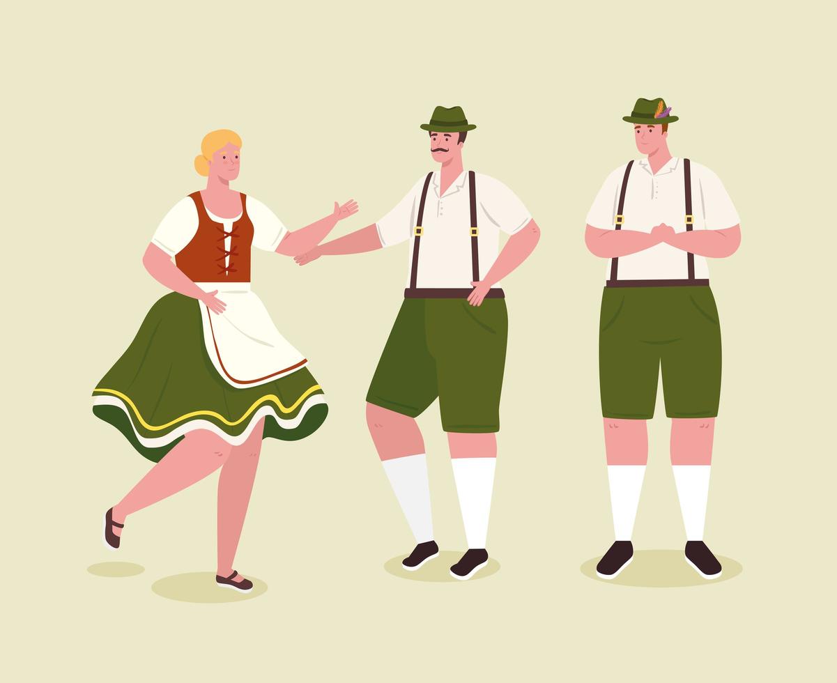 Pueblo alemán en ropas tradicionales para la celebración del oktoberfest vector