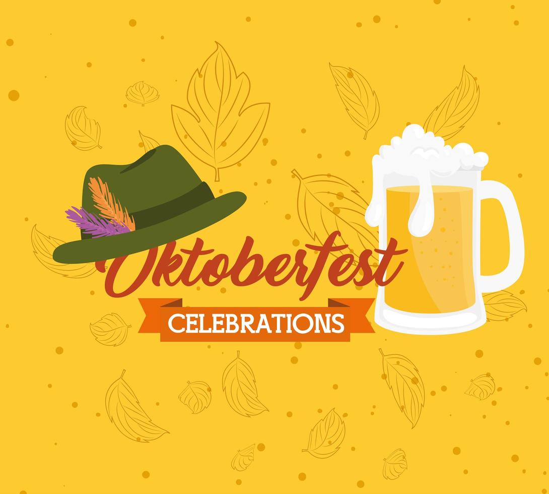 Oktoberfest celebration banner with hat and beer vector