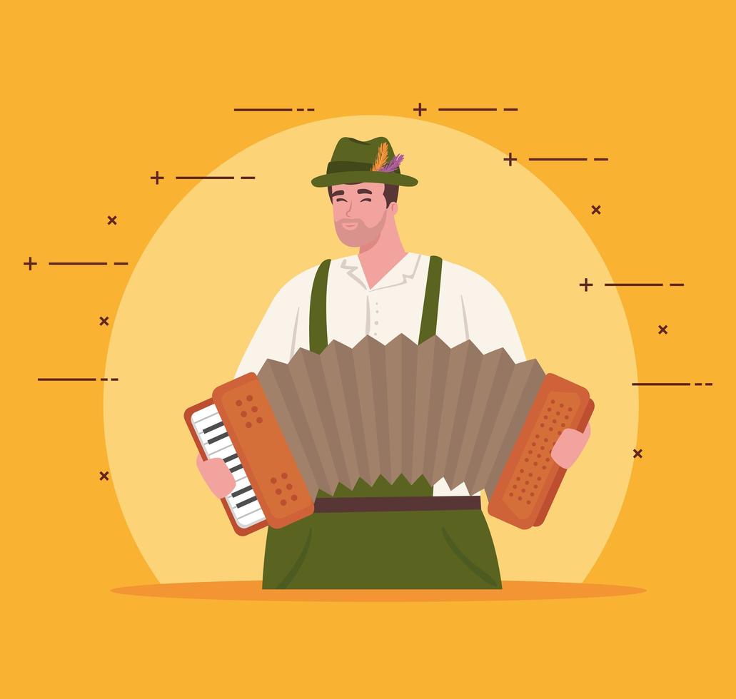 Hombre erman en ropas tradicionales con instrumento para la celebración del oktoberfest vector