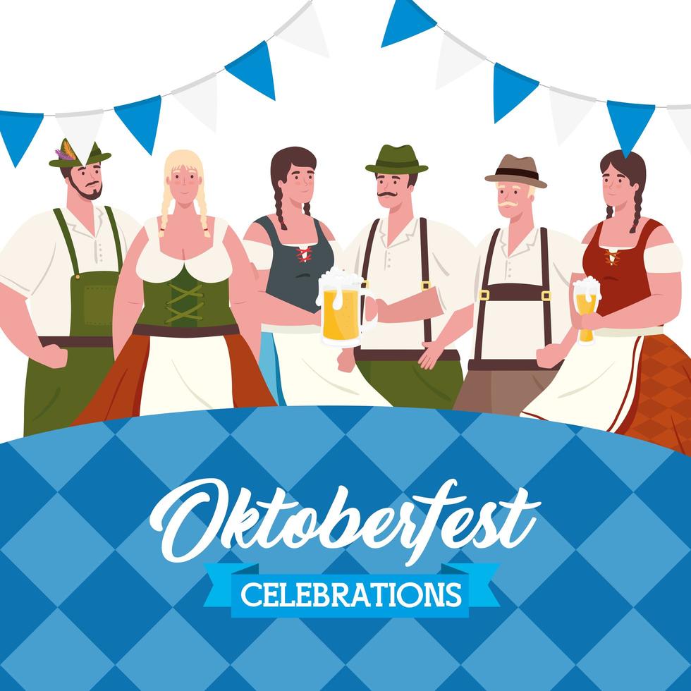 German people in traditional clothes for Oktoberfest celebration vector