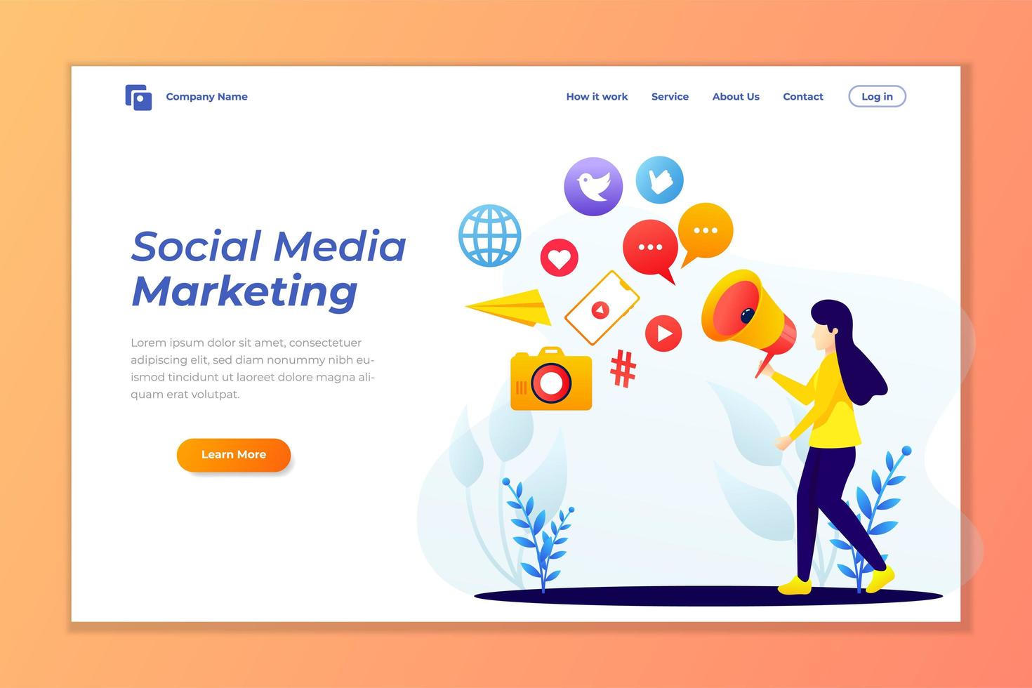 Landing page template of Social media marketing. Modern flat design concept of web page design vector