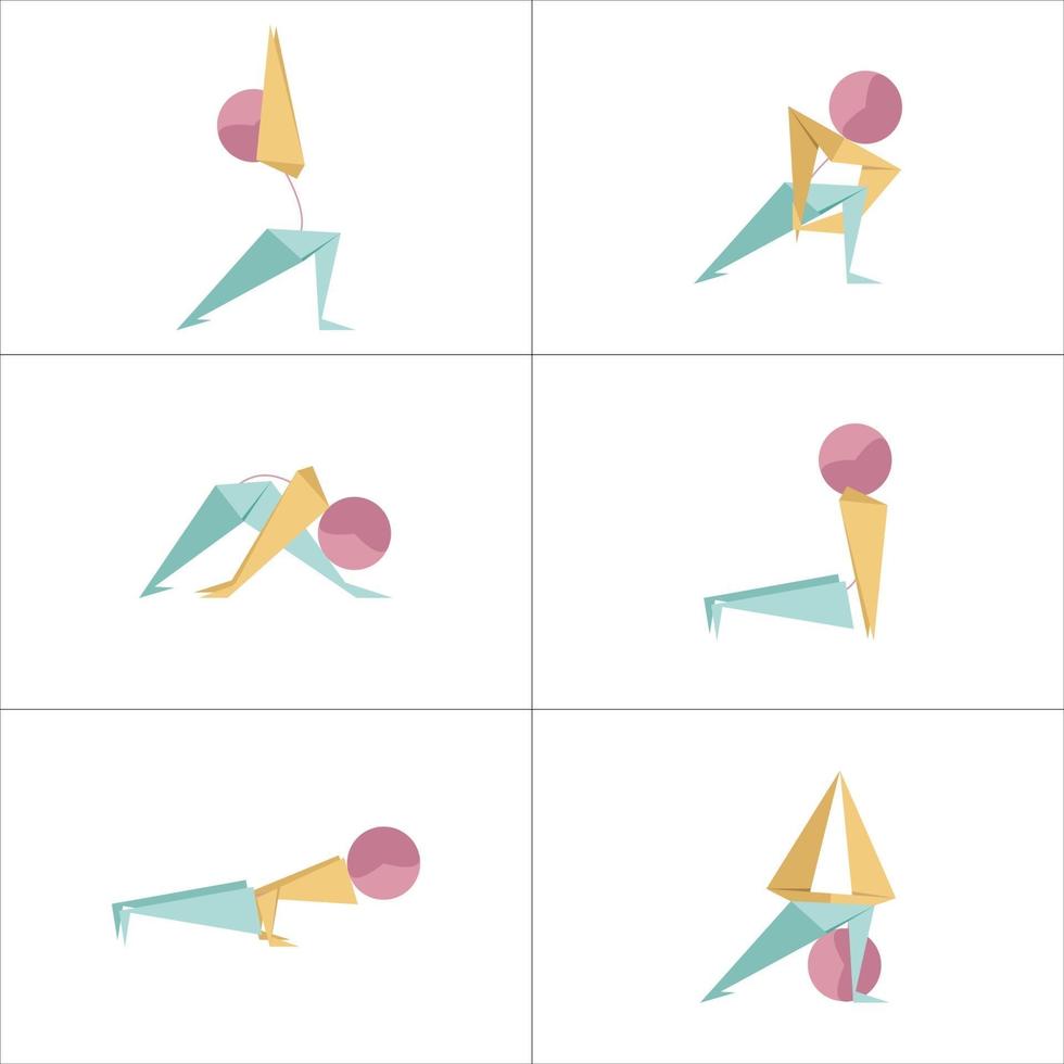 este es un conjunto de iconos de asanas. stickman haciendo yoga. vector