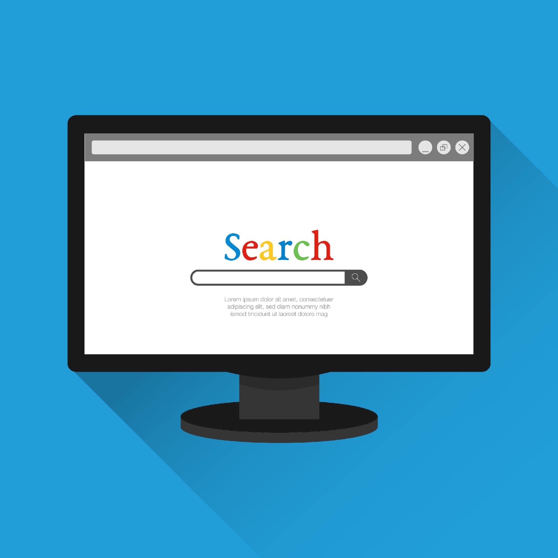 Web browser element on monitor screen with search engine interface bar