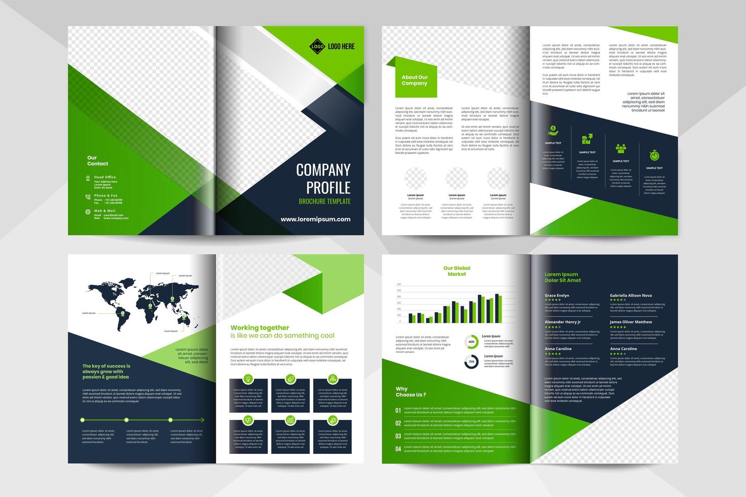 8 page corporate business brochure template. Corporate business flyer template. vector