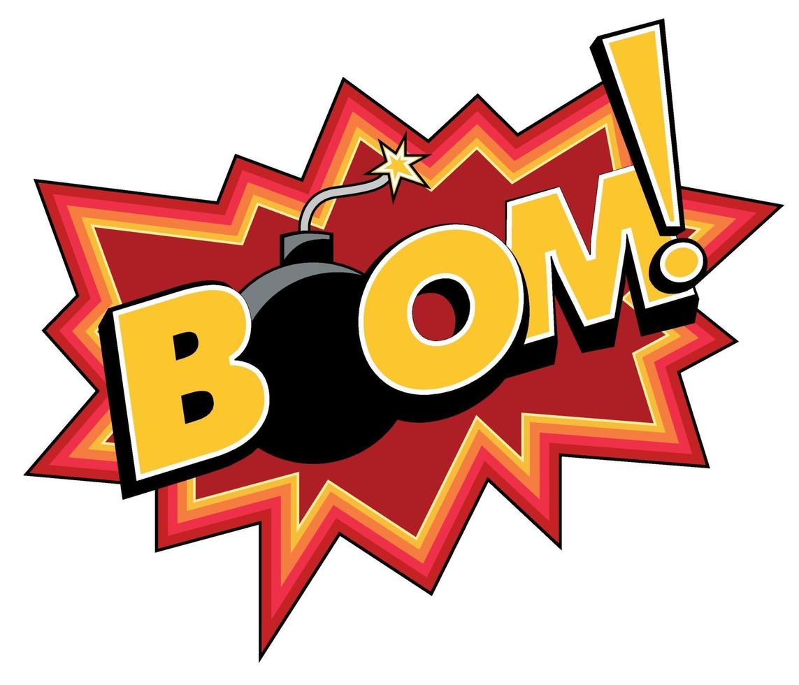 vector art comic boom explosion sticker with a bomb
