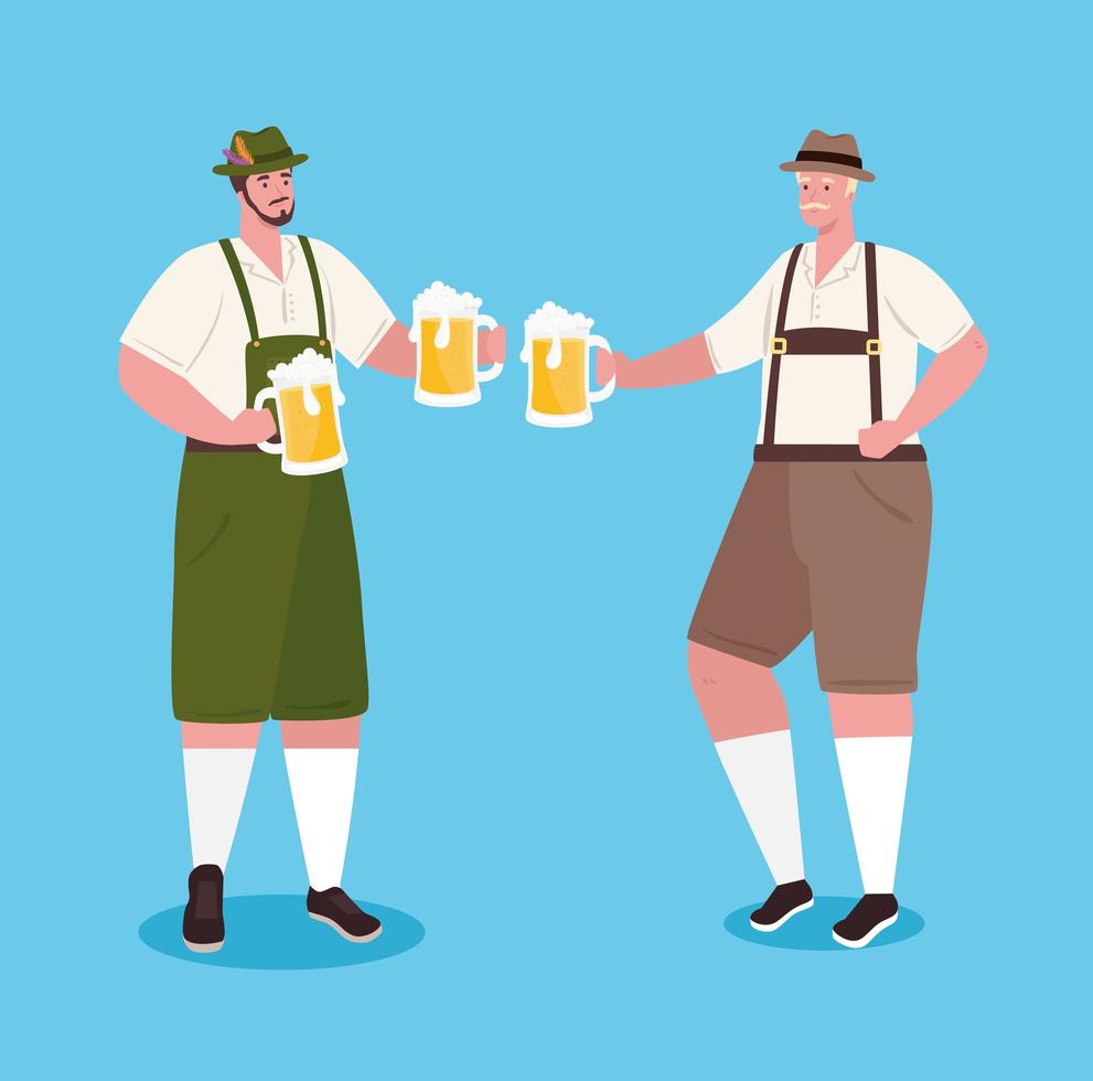 Hombres alemanes en ropas tradicionales para la celebración del oktoberfest vector