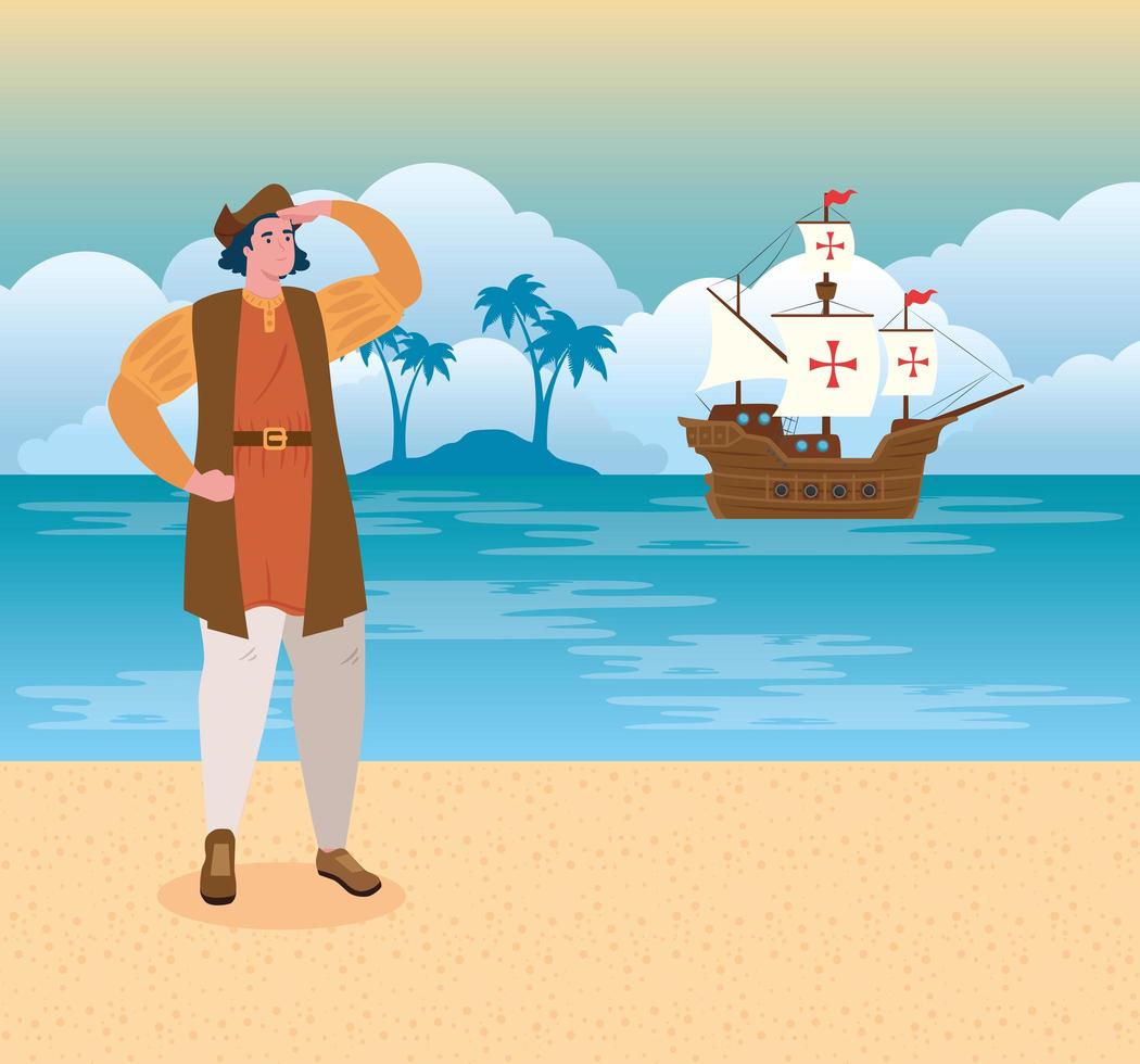 christopher columbus watching the the beach vector