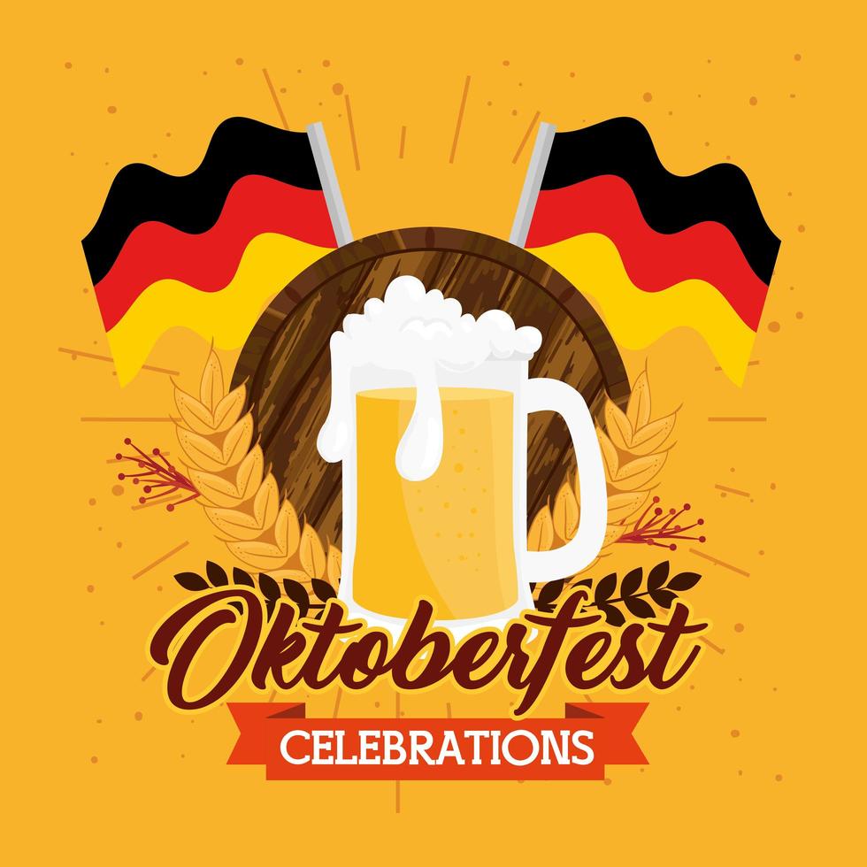 Banner de celebración de oktoberfest con banderas de cerveza y alemania vector