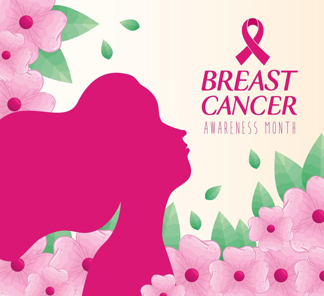 banner of world breast cancer awareness month with woman and flowers vector