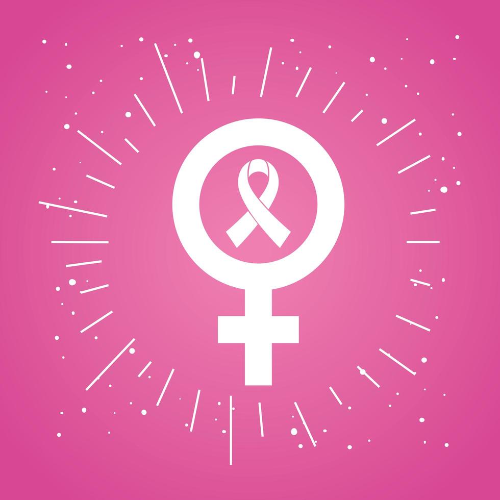 cinta rosa en símbolo de género femenino, mes mundial de concientización sobre el cáncer de mama vector