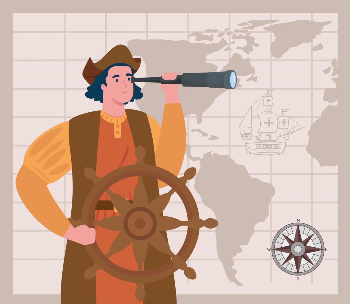 Happy Columbus day celebration banner with Christopher Columbus vector